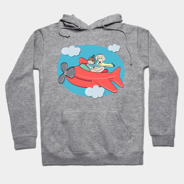 Cute Flying Adventure for a Girl and her Dog in an Airplane Hoodie by YourGoods